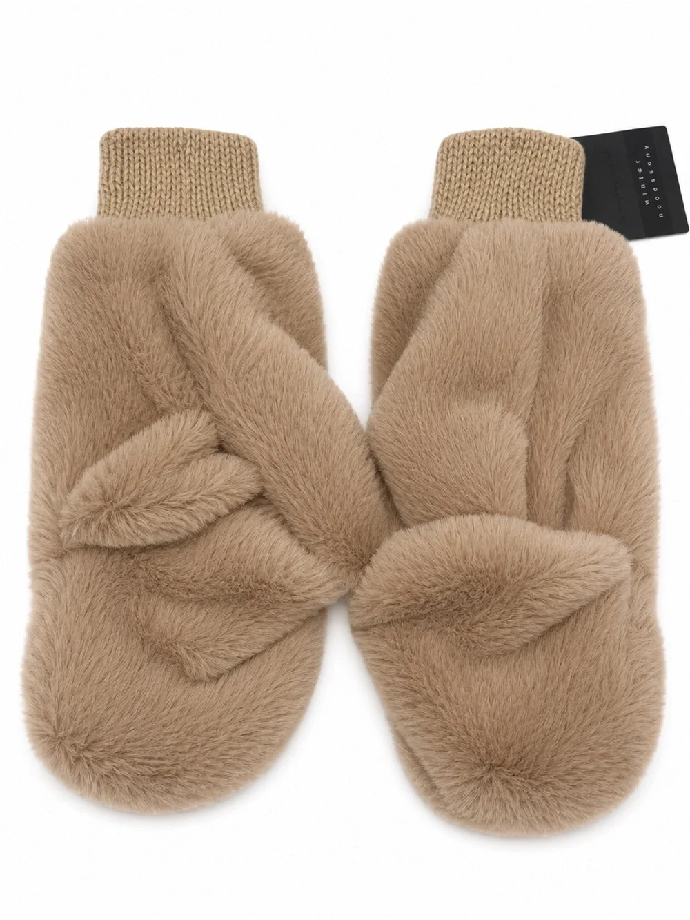 Women's Faux Fur Mittens - Beige